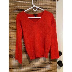 J. Crew Women's XS Red-Orange V-Neck Sweater Chunky Long Sleeve Fall